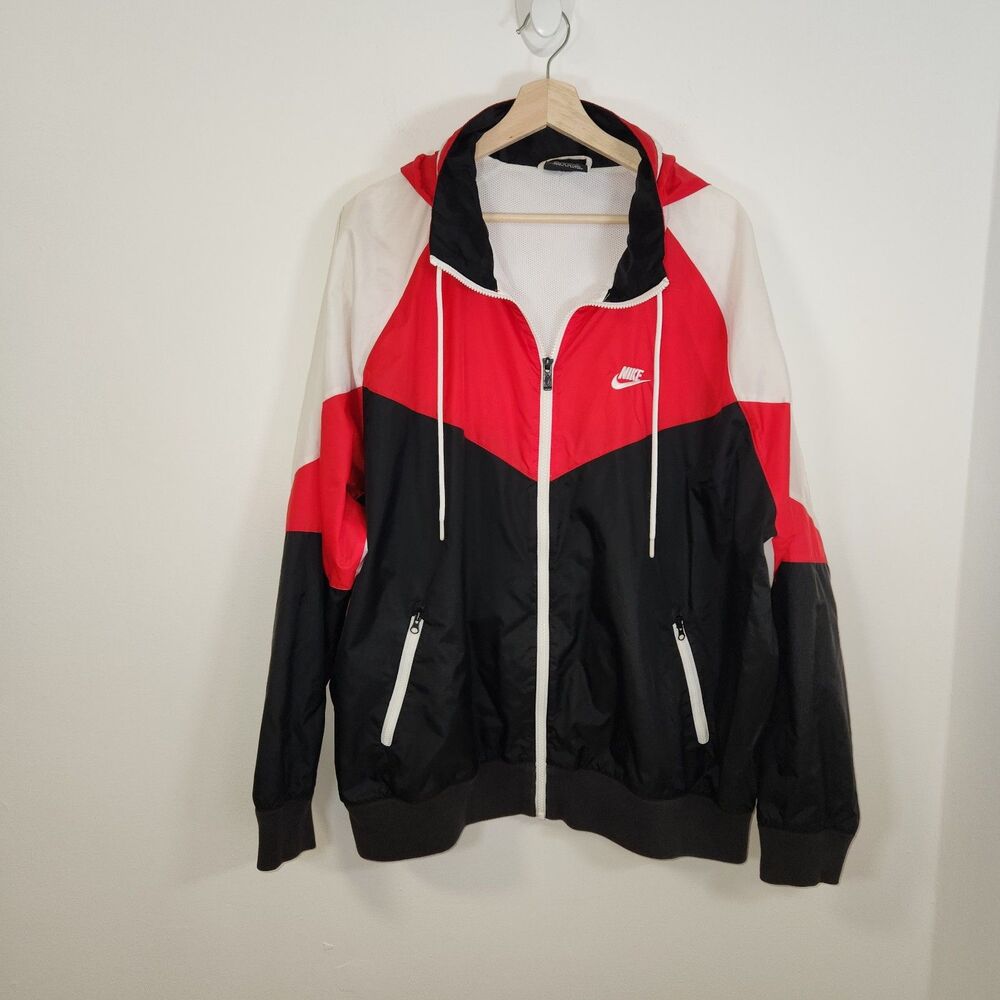 Nike Windrunner ‎Red White Black Hooded Windbreaker Mens XL